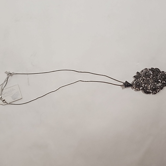 Kanishka New York Swarovski Marcasite Elegant Silver Floral Pendant Necklace WOW - Picture 7 of 10
